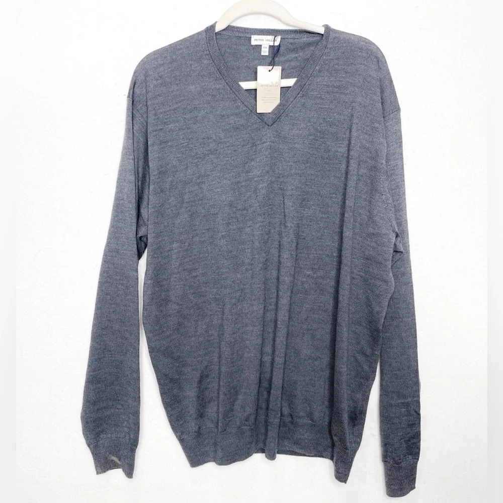 Peter Millar Charcoal Gray Autumn Crest V-Neck Sweater Merino Wool Size XXL